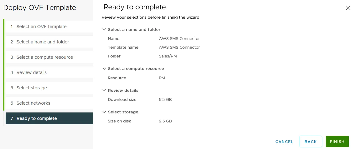 Ready to complete the OVA template deployment