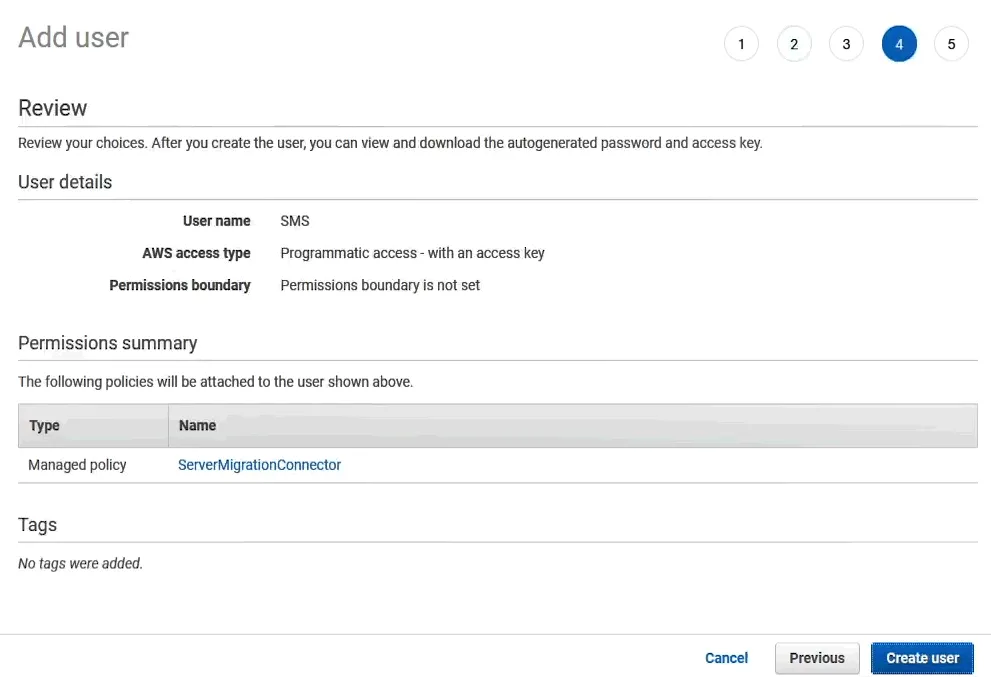 Reviewing user details for AWS EC2 migration
