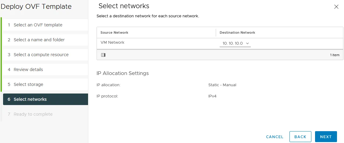 Selecting a VM network