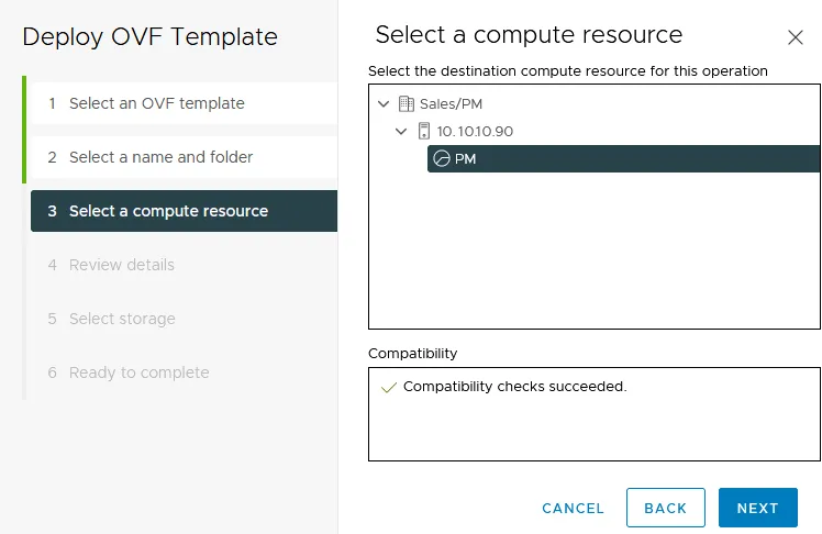 Selecting a compute resource to run the Connector VM