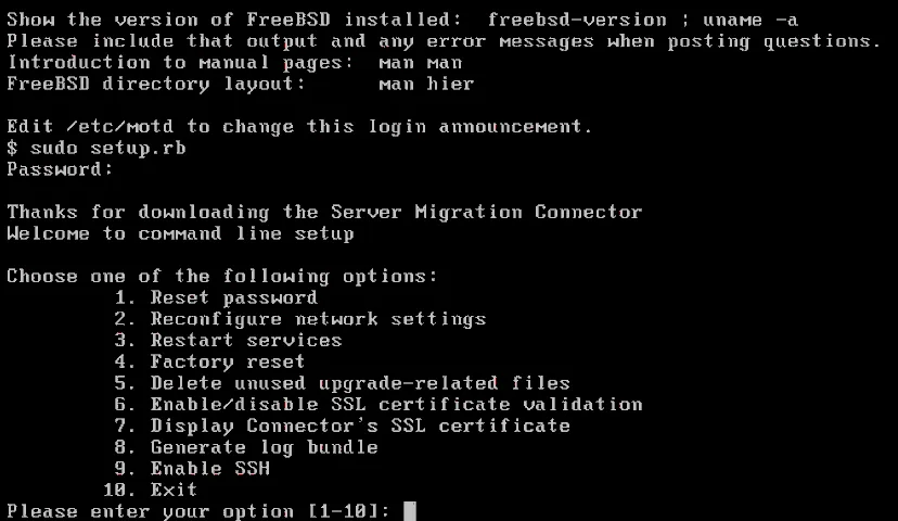 The command line setup options