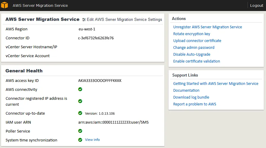 The information about AWS Server Migration Service configuration