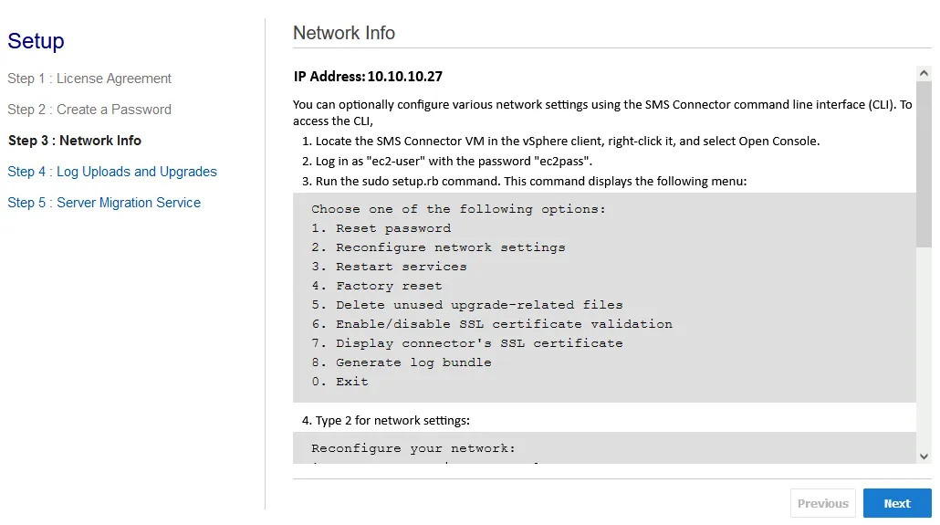 The information for network configuration