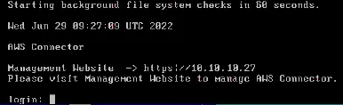 The login prompt in the command line interface of AWS Connector