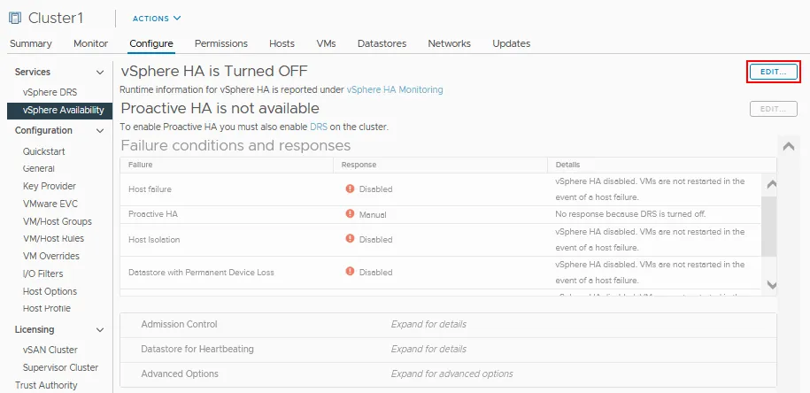 How to configure vSphere HA in VMware vSphere Client 7