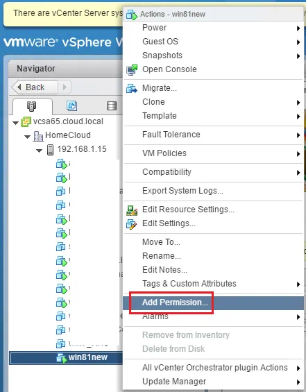 Add Permission VMware vSphere Web Client - Add Permission