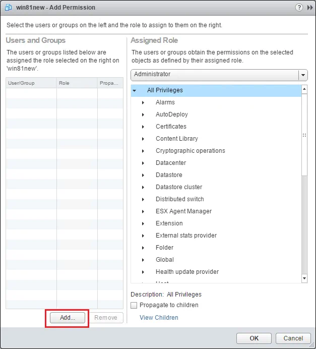 Add User VMware vSphere Web Client - Add User