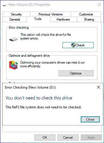 There is no need to check a ReFS volume