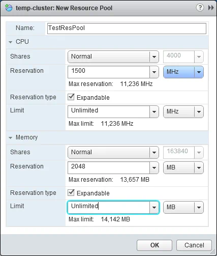 Creating a new resource pool for the DRS cluster