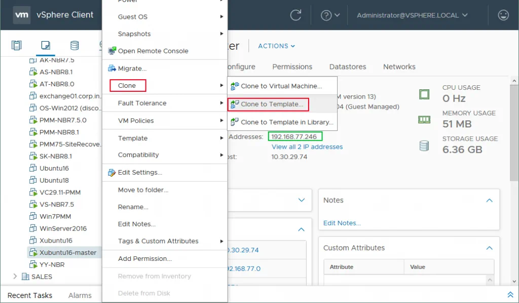 Cloning a VM to a template with vSphere Web Client