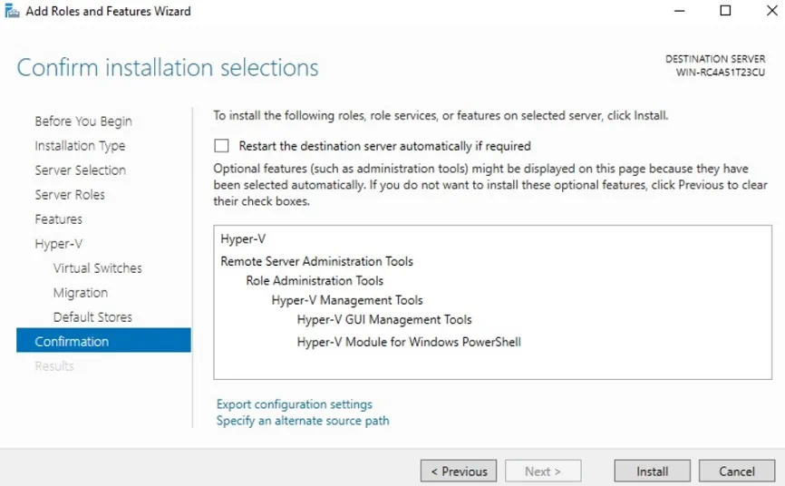 Confirmation page (Server Core Installation vs GUI)