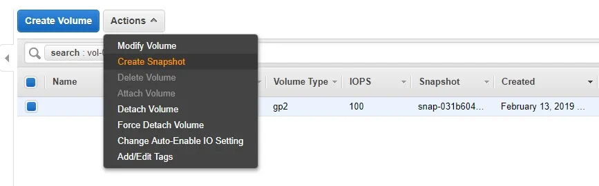 Creating Snapshot in AWS EC2 Backup