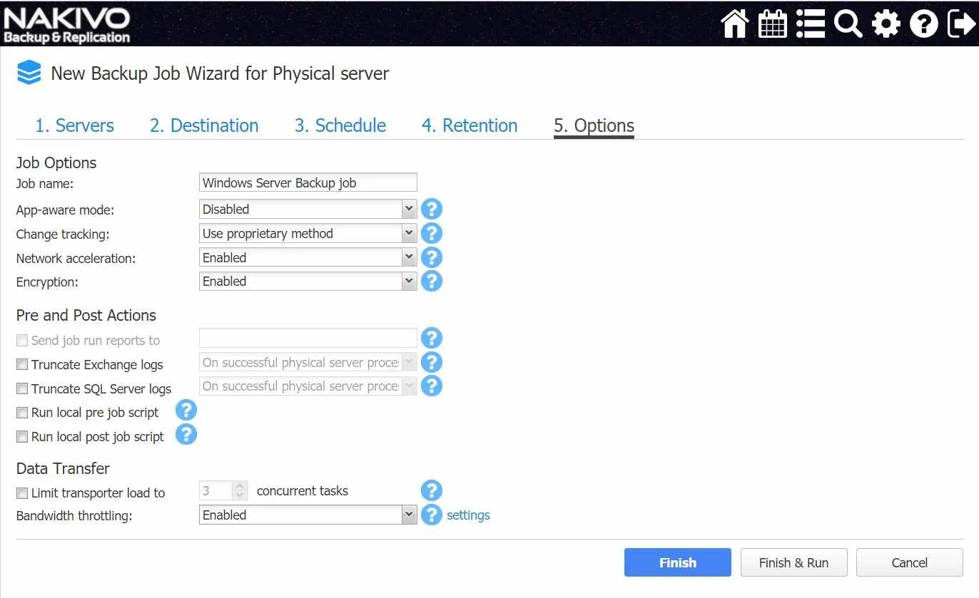 Configure job options (Windows Server 2016 Essentials vs Standard)