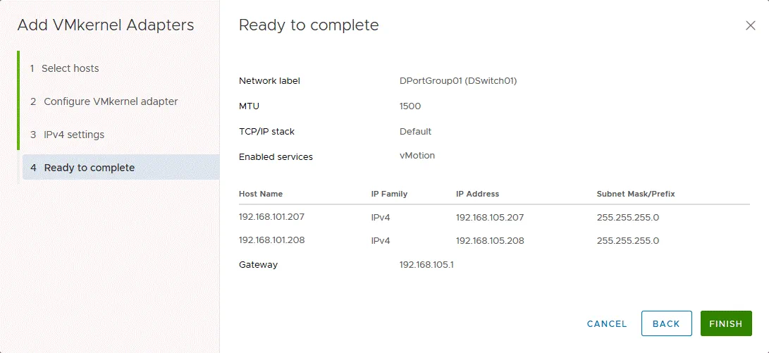 Adding VMkernel adapters to the VMware distributed switch configuration