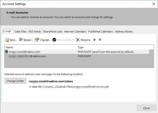 Creating a new account in Outlook 2016 to enter Office 365 SMTP settings in the email client