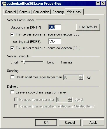 Office 365 POP3 settings – configuring Microsoft Outlook Express