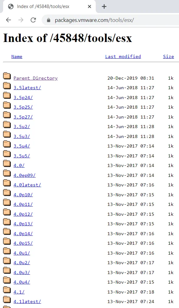 Repository Index (VMware Tools Download)