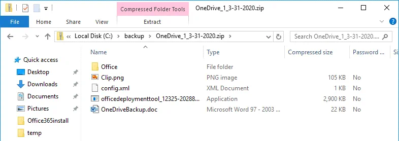 OneDrive backup – a downloaded zip archive contains files backed up from OneDrive