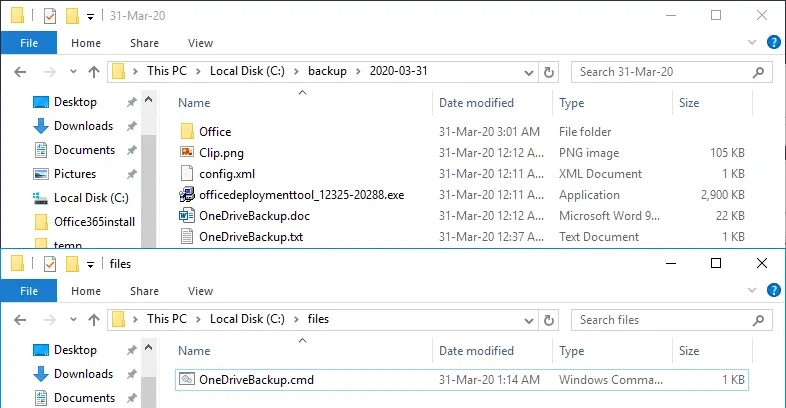 Running a CMD script in Windows to back up OneDrive files to a local hard disk drive