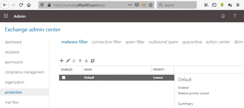 The malware filter of Exchange Online Protection