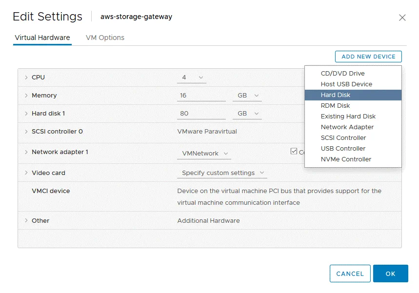 Adding a new virtual hard disk for cache