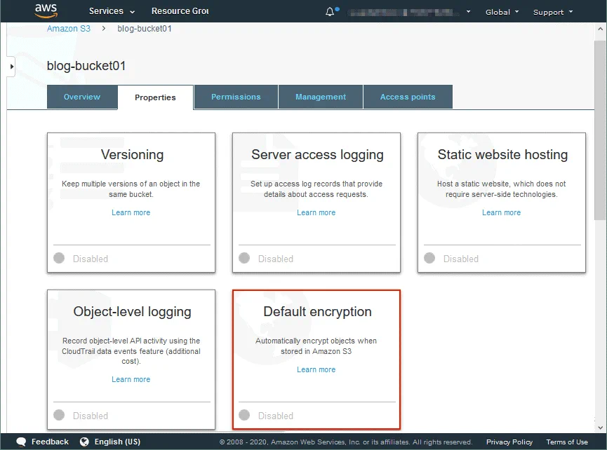 Amazon S3 bucket encryption is disabled by default