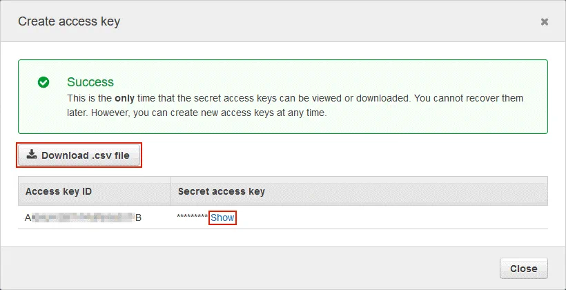 saving access keys for Amazon S3 cloud storage