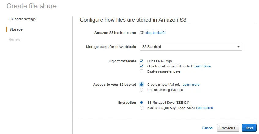 Configuring how files are stored in Amazon S3