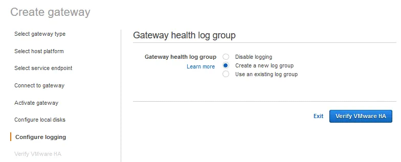Configuring the gateway storage health log group