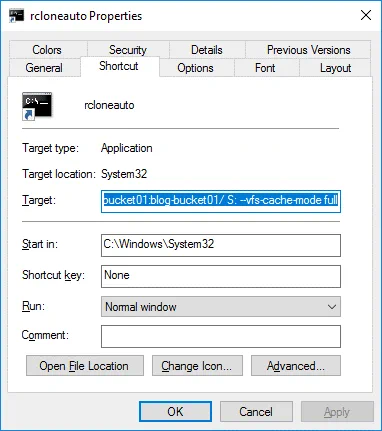 Creating a shortcut to mount an S3 bucket with rclone