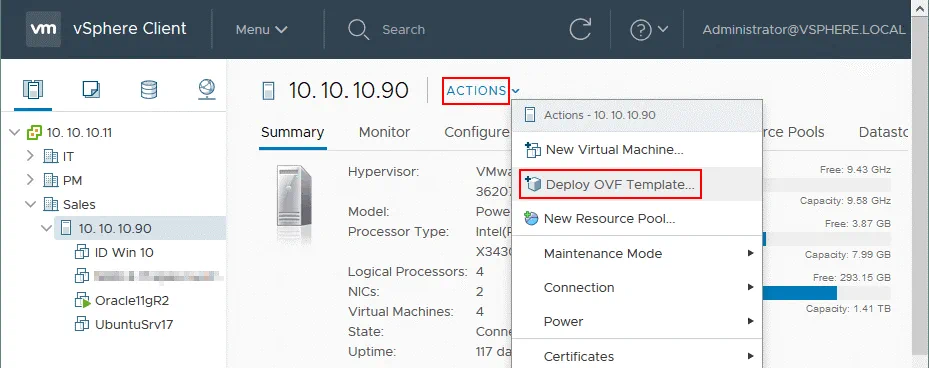 Deploying Amazon Storage Gateway from an OVA template on VMware ESXi host managed by vCenter