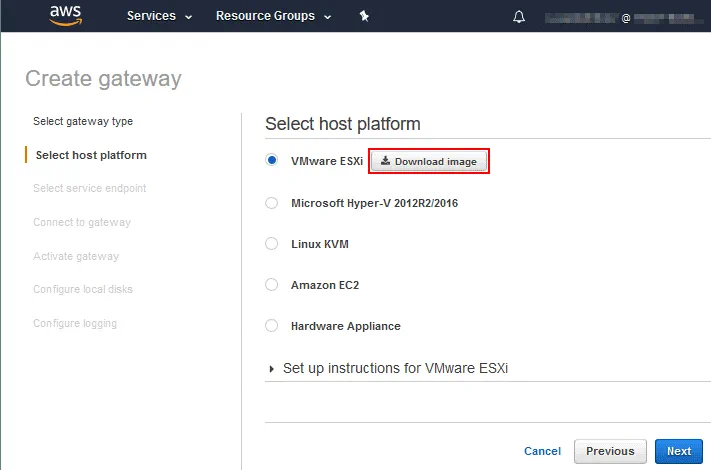 Downloading the VMware ESXi VM image to deploy AWS Storage Gateway