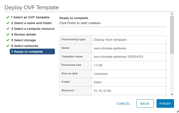 Ready to complete the storage gateway AWS deployment