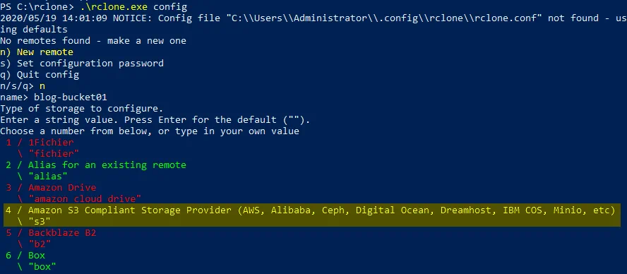 Running rclone in the configuring mode