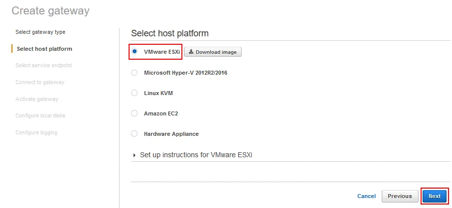 Selecting VMware ESXi as a host platform to deploy Amazon Storage Gateway