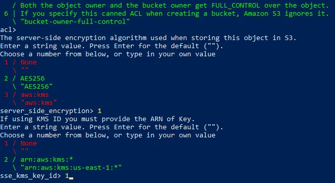 Selecting encryption options
