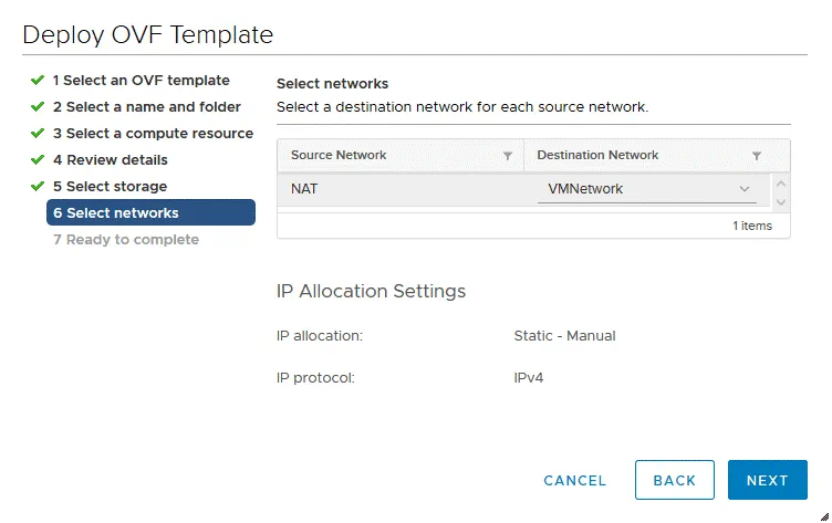 Selecting networks to which the Amazon Storage Gateway virtual appliance must be connected