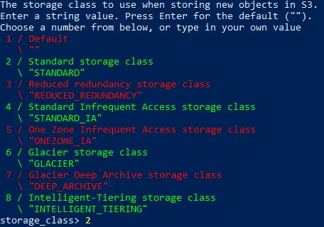 Selecting storage class