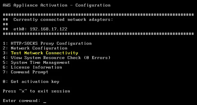 Testing the network connectivity on the Amazon Storage Gateway virtual appliance
