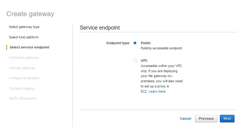 The public endpoint type is selected