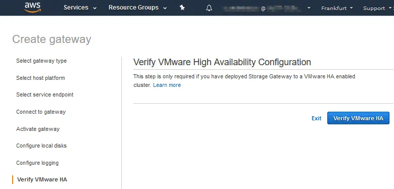 Verifying VMware High Availability configuration for Amazon Storage Gateway virtual machine