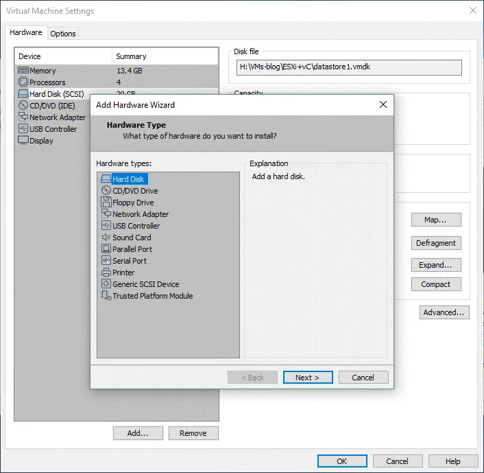 Creating-a-second-virtual-disk-for-a-VM-used-in-a-vSphere-7-home-lab