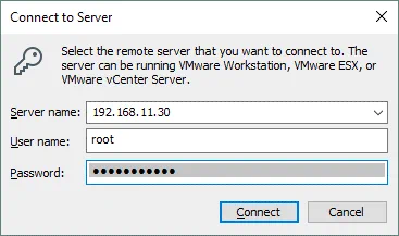Entering-credentials-for-connecting-to-the-ESXi-host-from-VMware-Workstation