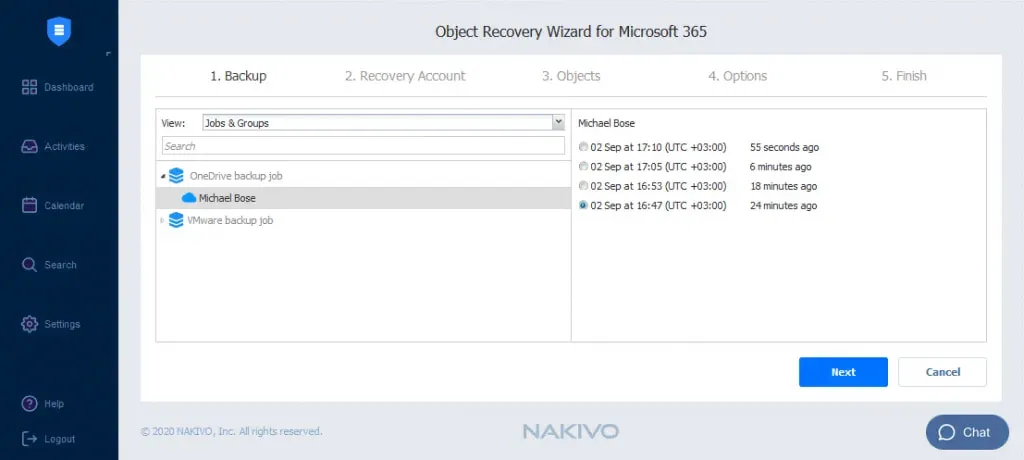 backup page of the recovery process