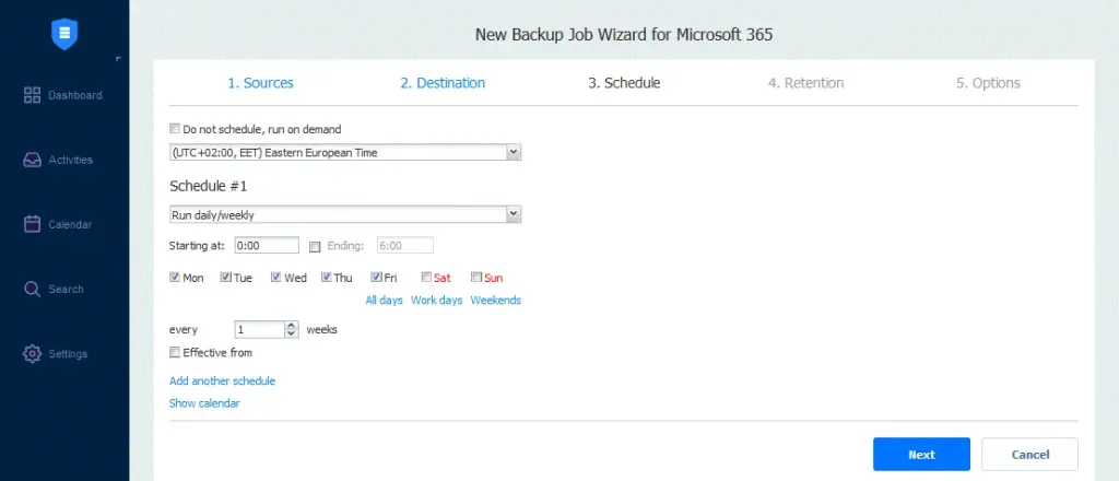schedule page in the backup job wizard