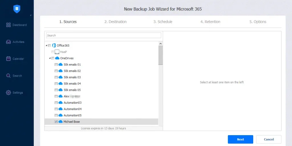 source page of the backup job process