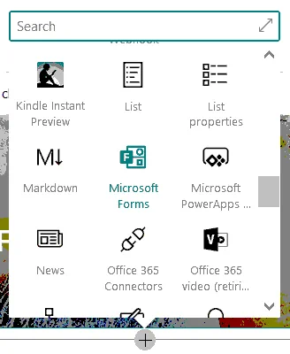 Adding Microsoft Forms into a new web part on a page of a SharePoint site