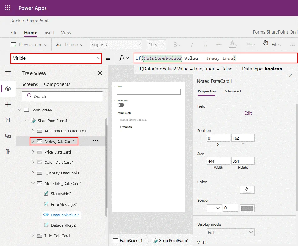 Configuring visibility for a field