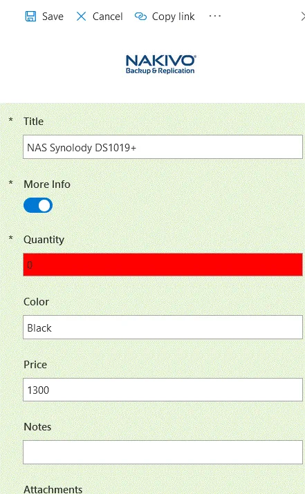 The field is red when the value is less than 1