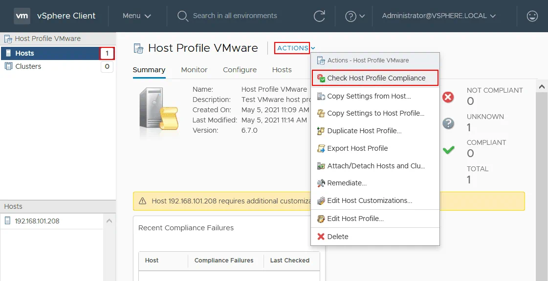 Checking host profile compliance